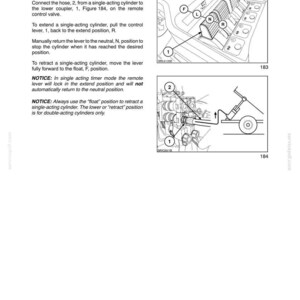 Peut inclure: Une page de manuel technique intitul&eacute;e SECTION 3 - FIELD OPERATIONS, d&eacute;taillant les instructions pour connecter des v&eacute;rins &agrave; simple effet. Elle comprend deux dessins au trait en noir et blanc num&eacute;rot&eacute;s 183 et 184, montrant les leviers.