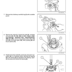 May include: Diagram of a four-wheel drive (4WD) gearbox, with numbered components and instructions for disassembly and reassembly. Includes close-up views of parts and tools. Text includes instructions for removing and positioning parts.