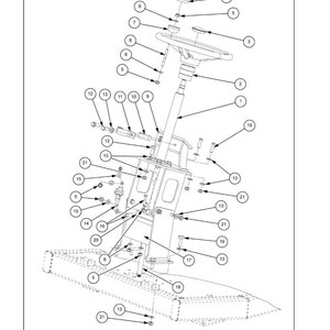 Puede incluir: Un diagrama explosionado de un conjunto de columna de direcci&oacute;n, que muestra varios componentes como el volante, la columna y piezas relacionadas, todos numerados. El texto "Steering column - Exploded view" est&aacute; en la parte superior.