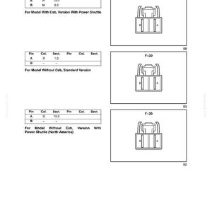 May include: Diagram from a manual showing electrical system components. The image includes tables with pin, column, and section data, along with illustrations of F-30 connectors. Text includes "SECTION 55 - ELECTRICAL SYSTEM - CHAPTER 7".