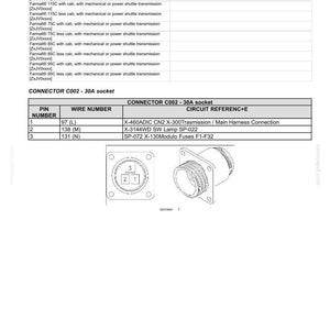May include: Diagram of wire connectors, component diagram 00, with a table showing pin numbers, wire numbers, and circuit references. Includes a 30A socket diagram with numbered ports and a circular connector.