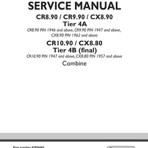 May include: A white service manual cover with black text. The title "SERVICE MANUAL" is at the top, followed by model numbers and "Tier 4A" and "Tier 4B (final)". The New Holland Agriculture logo is in the bottom right corner.