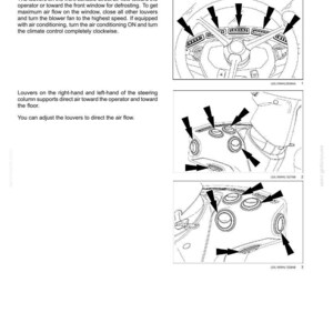 May include: Diagram of a car's dashboard with illustrations of cab air louvers. The image shows the location and function of the louvers, which direct airflow for defrosting and climate control.