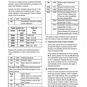 May include: A page from a manual detailing electrical system constants, including engine parameters and calibration values. The text includes sections on constant values, sensor data, and operational procedures. The document is dated 2002.