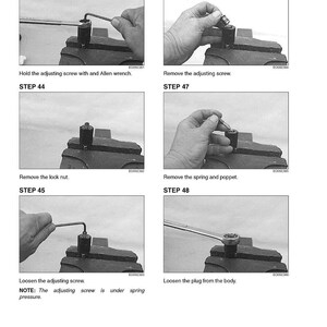 May include: A grayscale instructional diagram with steps for mechanical controls. The steps include holding an adjusting screw with an Allen wrench, removing screws, and loosening plugs. Text includes "580M, 580SM, 580SM+, ALL MODELS, AND 590SM WITH MECHANICAL CONTROLS."
