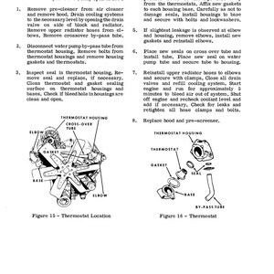 K&ouml;nnte beinhalten: Eine illustrierte Anleitung zum Thermostatwechsel, mit Diagrammen der Thermostatgeh&auml;usekomponenten, einschlie&szlig;lich Thermostat, Dichtung und Bypassrohr. Der Text bietet Schritt-f&uuml;r-Schritt-Anweisungen f&uuml;r den Prozess.