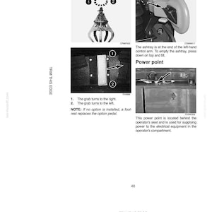 May include: A page from a manual showing controls and accessories. It includes diagrams of an option pedal, ashtray, and power point. Text explains the function of each component.