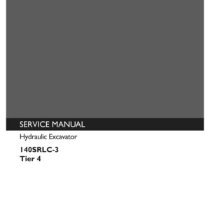 May include: A grey service manual for a Kobelco hydraulic excavator, model 140SRLC-3 Tier 4. The cover features the Kobelco logo, the text Service Manual, Hydraulic Excavator, 140SRLC-3, Tier 4, S5YY0024E02, Issued September 2012, 1st Edition, and YH07-09001.
