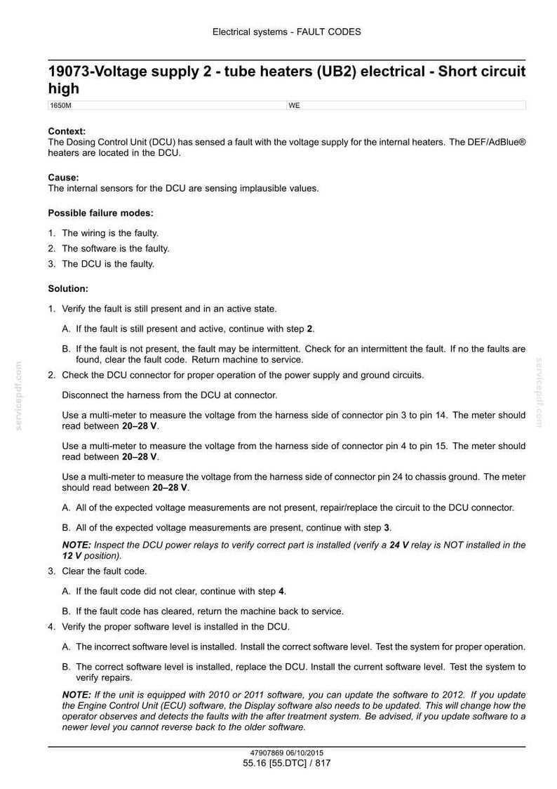 Peut inclure: Document d&eacute;taillant les codes d'erreur des syst&egrave;mes &eacute;lectriques, en particulier pour les r&eacute;chauffeurs tubulaires. Comprend des &eacute;tapes de d&eacute;pannage, des mesures de tension (20-28 V) et des instructions de v&eacute;rification du logiciel. Texte sur fond blanc.