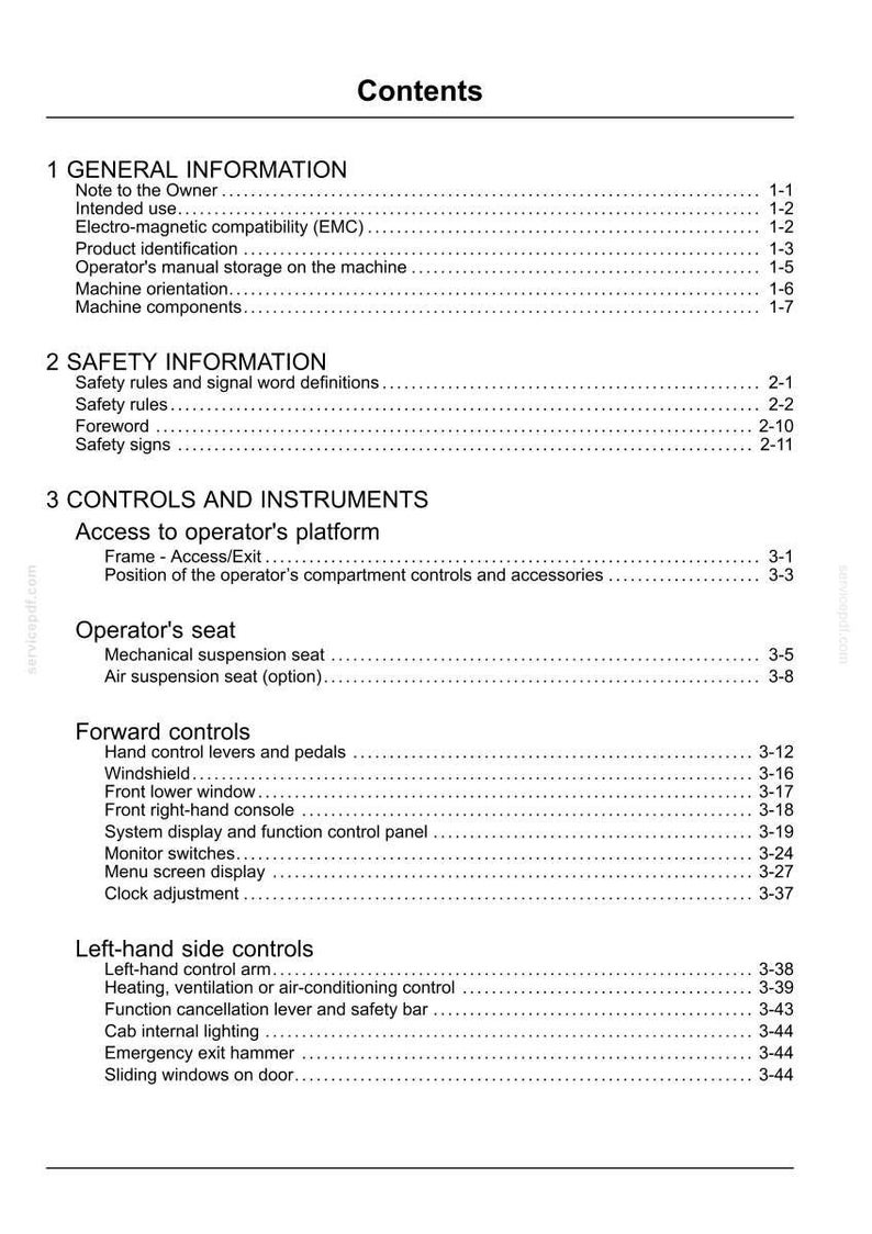 Puede incluir: Un documento blanco titulado "Contenido" con una lista de temas y n&uacute;meros de p&aacute;gina. Los temas incluyen informaci&oacute;n general, informaci&oacute;n de seguridad, controles e instrumentos. El documento es un manual.