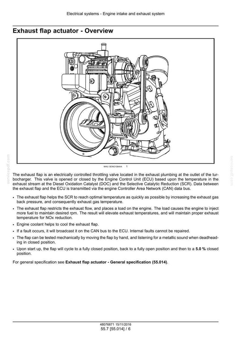 Peut inclure: Sch&eacute;ma technique d'un actionneur de volet d'&eacute;chappement, composant du syst&egrave;me d'admission et d'&eacute;chappement d'un moteur. L'illustration en noir et blanc montre les composants internes de l'actionneur. Le texte en haut indique "Exhaust flap actuator - Overview."