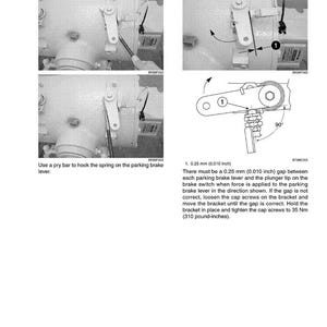 May include: Technical diagram with steps 237 and 238, illustrating parking brake lever adjustment. Includes close-up photos and a detailed diagram with measurements in inches and Newton meters. Text instructions are provided for the procedure.
