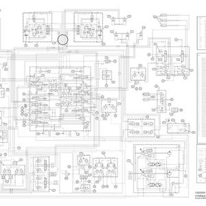 May include: A detailed engineering schematic of a CX225SR excavator dozer blade hydraulic system. The diagram is in black and white, featuring numerous interconnected lines, circles, and symbols. Text on the right side lists components. The title reads "CX225SR EXCAVATOR - DOZER BLADE HYDRAULIC SCHEMATIC."