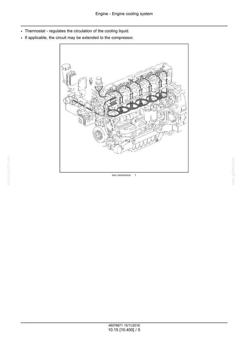 Peut inclure: Sch&eacute;ma d'un syst&egrave;me de refroidissement de moteur, avec des &eacute;tiquettes et du texte. Le sch&eacute;ma montre les composants internes du moteur, y compris le thermostat et la circulation du liquide de refroidissement. Le texte en haut indique "Engine - Engine cooling system."