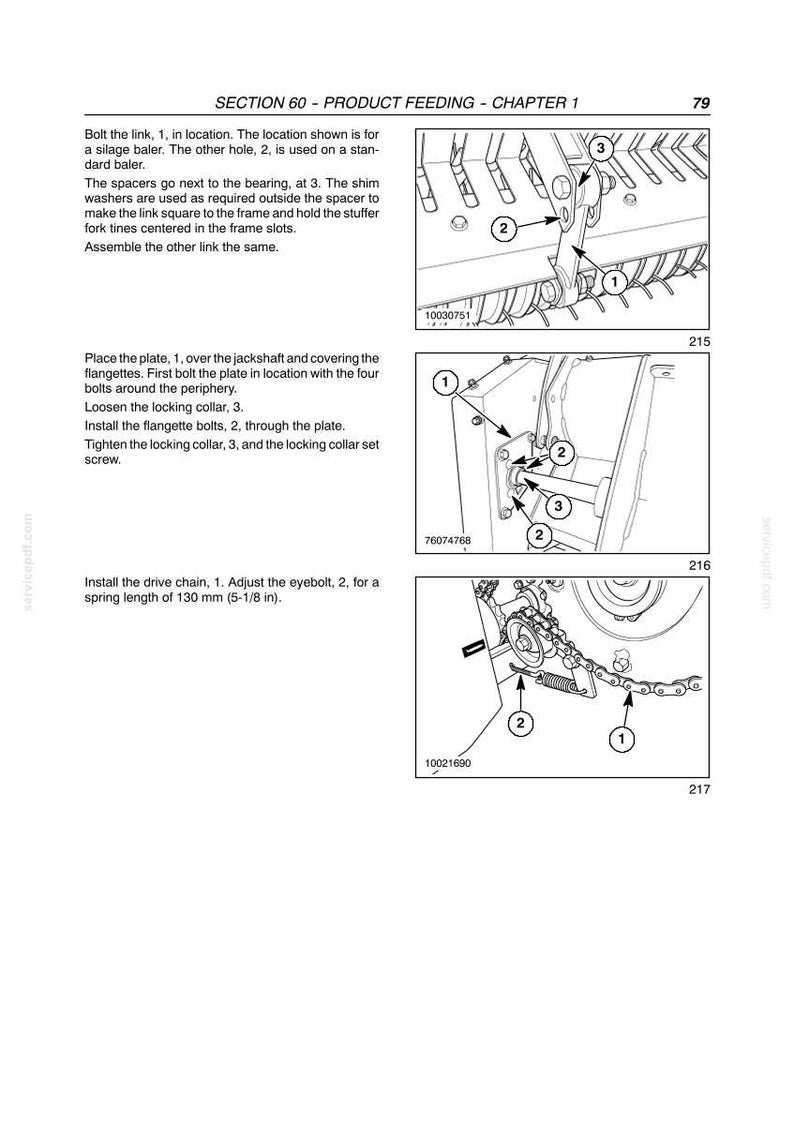 May include: Diagrams from Section 60 of a manual, detailing product feeding. Includes close-ups of mechanical components with numbered labels and instructions. Features text and illustrations for assembly and adjustment.