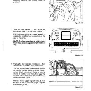May include: Diagram from a manual showing steps for removing parts from a vehicle's dashboard. The image includes close-up illustrations of screws, connectors, and the instrument panel. Text instructions are also included.