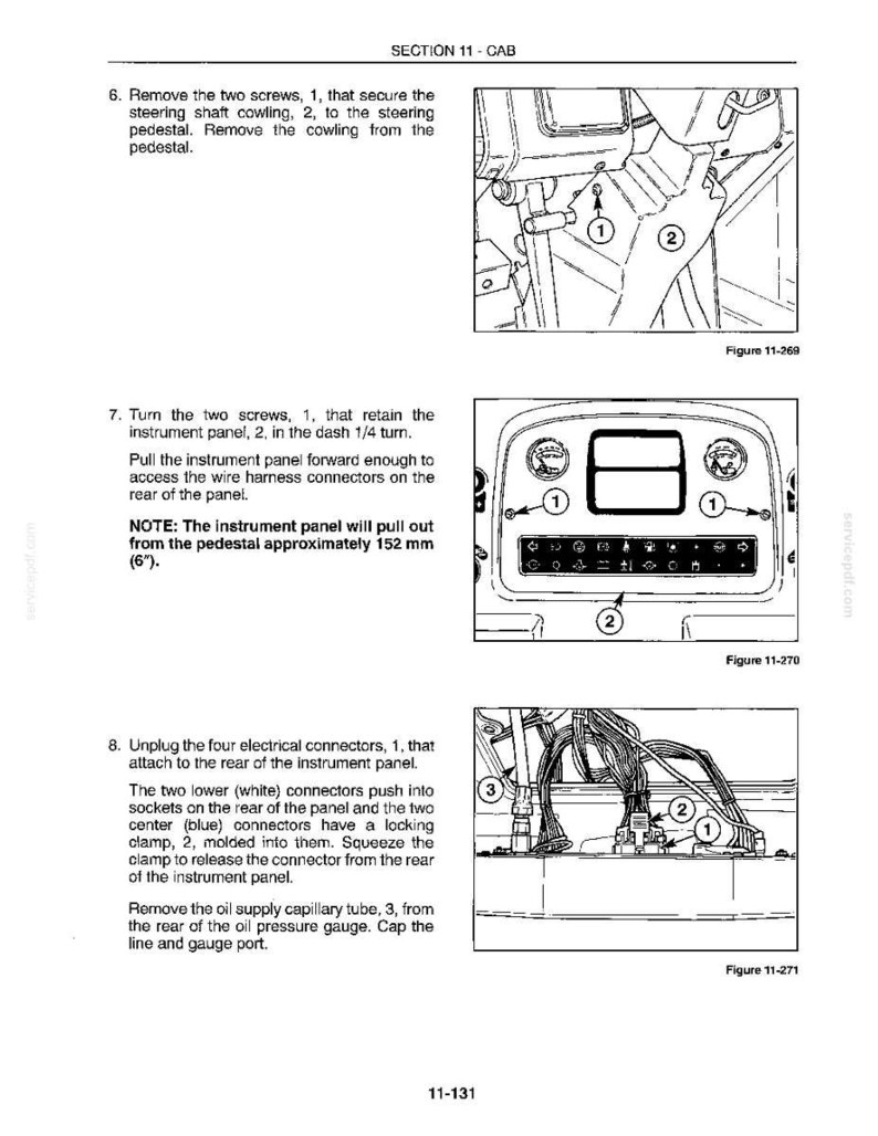 May include: Diagram from a manual showing steps for removing parts from a vehicle's dashboard. The image includes close-up illustrations of screws, connectors, and the instrument panel. Text instructions are also included.