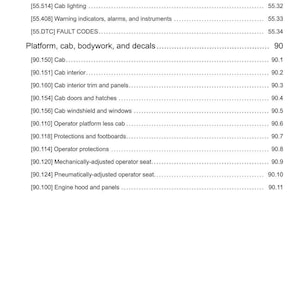 May include: A detailed table of contents from a manual, listing various components and systems. Includes sections on lighting, cab components, and operator controls. The document is dated 12/15/2017.