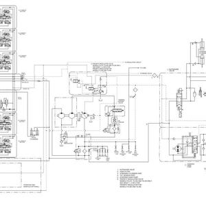 Pu&ograve; includere: Un diagramma schematico dettagliato in bianco e nero del sistema idraulico di un trattore. Il diagramma include vari componenti, linee ed etichette, fornendo un'illustrazione tecnica della funzionalit&agrave; del sistema. Il testo include "TK275, TK300, TK330, TK360 E TK390 TRACTOR SERIES WITH POWERSHIFT TRANSMISSION".
