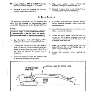 Puede incluir: P&aacute;gina de un manual para un Modelo 120 Crawler, que detalla la extracci&oacute;n de la pluma. Incluye diagramas e instrucciones para desmontar la pluma, con notas sobre el peso (aproximadamente 9000 kg). El texto incluye t&eacute;rminos t&eacute;cnicos y diagramas.