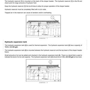 May include: Diagram of a hydraulic system with labels for the hydraulic reservoir and expansion tank. The reservoir holds 23.8 US gallons, and the expansion tank holds 3.4 US gallons. The image includes technical details.