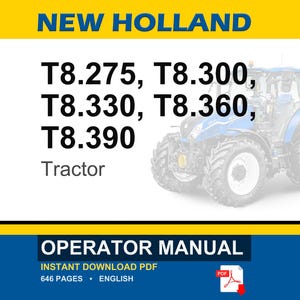 New Holland T8.275, T8.300, T8.330, T8.360, T8.390 Tractor Operator Owners Operation Manual | Instant Pdf Download image 1