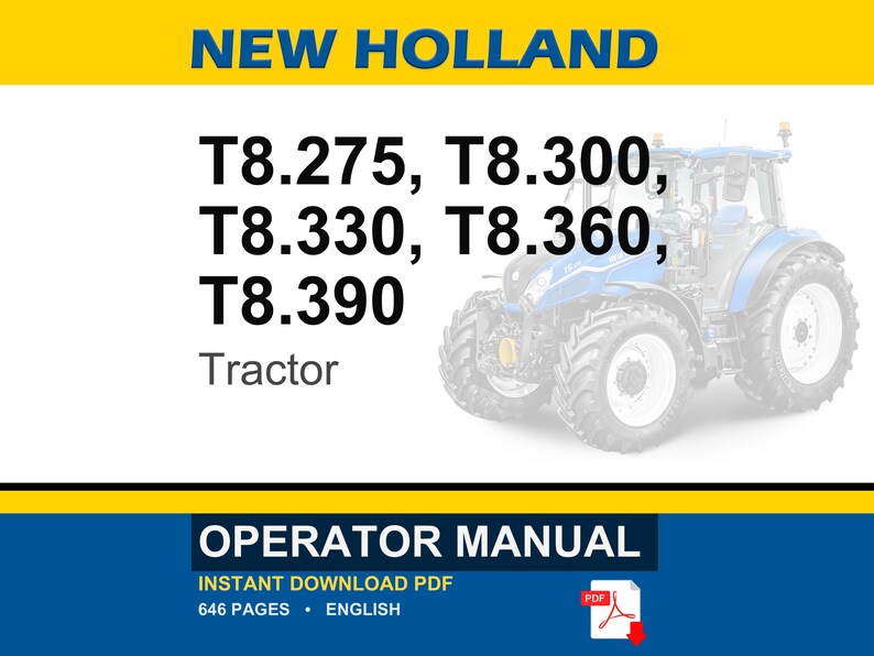 New Holland T8.275, T8.300, T8.330, T8.360, T8.390 Tractor Operator Owners Operation Manual | Instant Pdf Download image 1