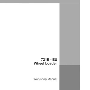 May include: A white workshop manual with the text "721E - EU Wheel Loader" and "Workshop Manual". The manual has a gray vertical stripe on the right side and the CASE logo at the bottom.