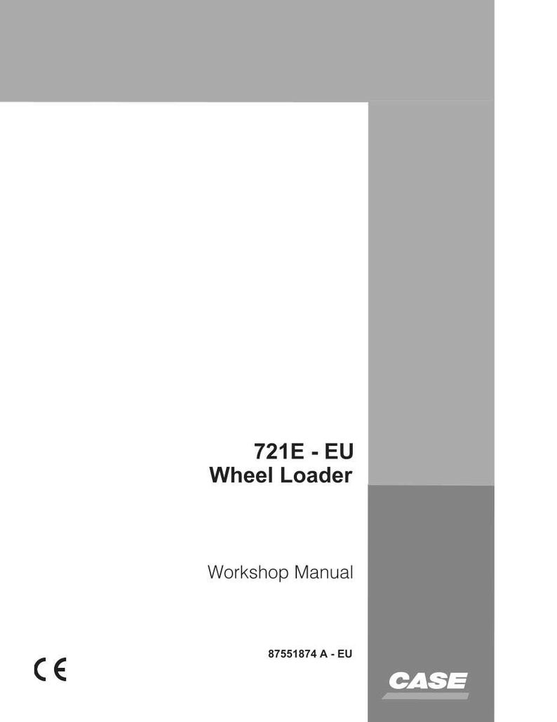 May include: A white workshop manual with the text "721E - EU Wheel Loader" and "Workshop Manual". The manual has a gray vertical stripe on the right side and the CASE logo at the bottom.