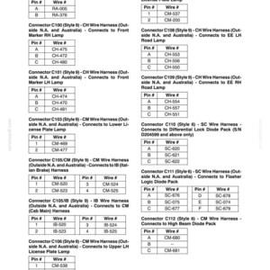May include: A technical document page titled Section 55 - Electrical System - Chapter 2, featuring a series of tables listing electrical connector identification numbers, wire harness styles, and specific pin-to-wire mapping for various vehicle components.