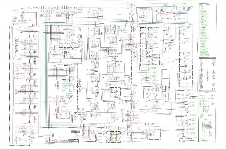 May include: A detailed technical diagram with numerous lines, boxes, and symbols in black, red, green, and blue on a white background. The diagram appears to be a schematic or blueprint, possibly for an electronic device or system.
