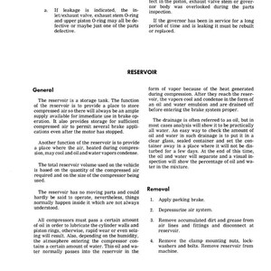 May include: A page from a manual detailing the reservoir of a vehicle's brake system. The text explains the reservoir's function, maintenance, and removal steps. Includes diagrams and technical information.