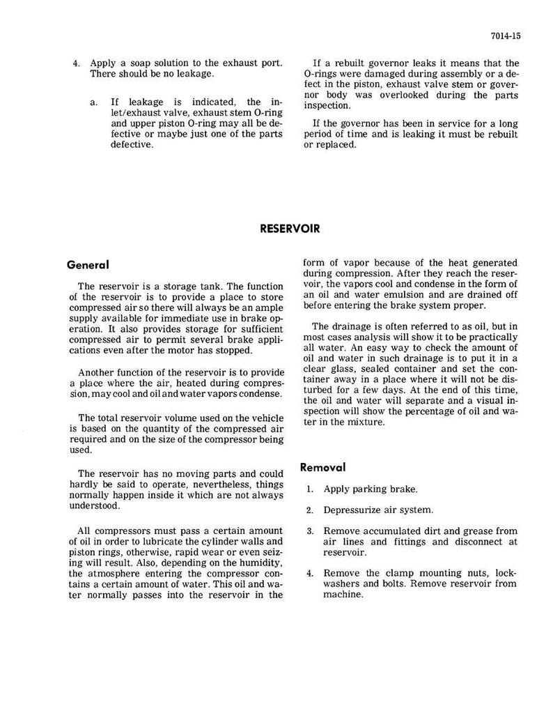 May include: A page from a manual detailing the reservoir of a vehicle's brake system. The text explains the reservoir's function, maintenance, and removal steps. Includes diagrams and technical information.