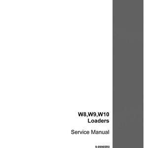 May include: A service manual for W8, W9, and W10 Loaders. The cover is white with black text and a gray vertical stripe on the right side. The CASE logo is in the bottom right corner.