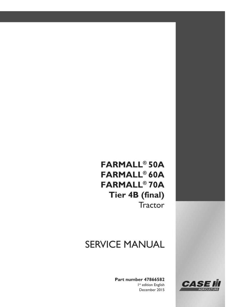 May include: A white service manual with the text "FARMALL 50A, 60A, 70A Tier 4B (final) Tractor SERVICE MANUAL". The Case IH Agriculture logo is in the bottom right corner. Part number 47866582.
