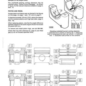 May include: Diagram of engine components, including pistons, rings, and crankshaft bearing. Measurements are in millimeters and inches. Text includes instructions for checking clearances and replacing parts. Page 3 of a technical manual.