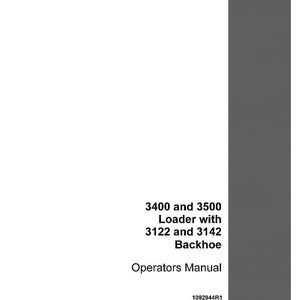 May include: A white manual with the text "3400 and 3500 Loader with 3122 and 3142 Backhoe Operators Manual." The manual has a gray textured border on the right side and the Case IH logo.