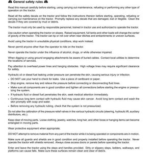 Puede incluir: Documento blanco con texto negro que detalla las normas de seguridad del tractor. El documento incluye secciones sobre seguridad personal, seguridad general e instrucciones espec&iacute;ficas para operar y mantener el tractor. El documento tambi&eacute;n incluye una fecha y un n&uacute;mero de p&aacute;gina.