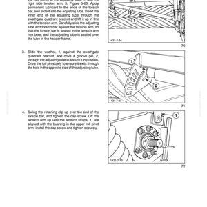 May include: A technical manual page titled SECTION 58 - ATTACHMENTS/HEADERS - CHAPTER 6, featuring three black and white line drawings labeled 70, 71, and 72. The diagrams illustrate mechanical assembly steps for agricultural equipment components.