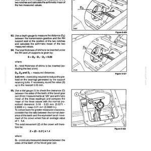 May include: A technical manual page titled SECTION 6 - POWER TRAIN featuring three diagrams. Figures 6-420 and 6-421 show depth gauge measurements labeled D3 and D2. Figure 6-422 shows a dial gauge measuring bevel gear tooth clearance.