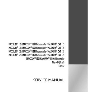 May include: A white service manual cover with black text. The text includes "MAXXUM" model numbers, "Multicontroller", "CVT", and "Tractor". The Case IH Agriculture logo is in the bottom right corner.
