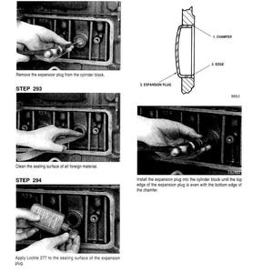 May include: Diagram showing the steps for installing 26 mm expansion plugs. The steps include removing the old plug, cleaning the surface, applying Loctite 277, and installing the new plug. The diagram includes a cross-section of the plug.