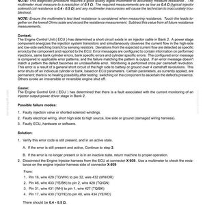 May include: A technical document titled Electrical systems - FAULT CODES 3218-Bank 2 - general short circuit on injection cable. It details diagnostic procedures, context, causes, and solutions for an ECU error, including specific pin wiring.
