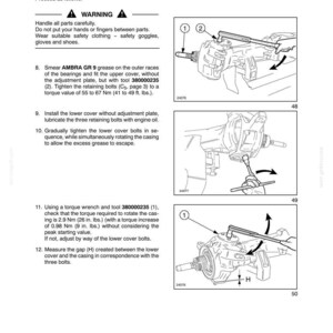 May include: A technical manual page titled SECTION 25 - FRONT AXLE (FWD) - CHAPTER 2, detailing stub axle adjustment procedures. It includes numbered instructional steps, a warning section, and three black-and-white line drawings showing mechanical assembly.