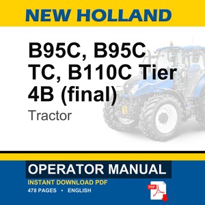 Manual de operación y mantenimiento del tractor New Holland B95c, B95c Tc, B110C Tier 4B (final) / Descarga instantánea en PDF imagen 1