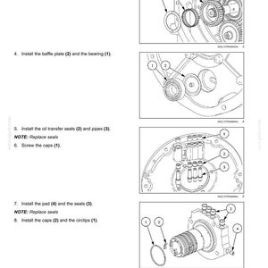 May include: Diagram of semi-powershift transmission internal components. The image shows detailed illustrations of parts installation, including gears, seals, and caps. Numbered components are labeled for clarity, with arrows indicating assembly points.