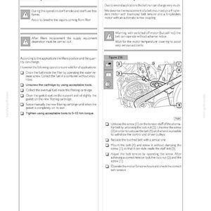 May include: Page from a manual detailing fuel filter and alternator belt replacement procedures. Includes diagrams and step-by-step instructions with warnings. Text is in English, with measurements in Nm.