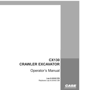 May include: White operator's manual for a CX130 Crawler Excavator. The cover features the text "CX130 CRAWLER EXCAVATOR Operator's Manual" in black font. The Case logo is in the bottom right corner.