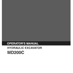 K&ouml;nnte beinhalten: Ein dunkelgraues Bedienungshandbuch f&uuml;r einen Kobelco Hydraulikbagger Modell MD200C. Das Cover zeigt oben das wei&szlig;e Kobelco-Logo sowie den Text OPERATOR'S MANUAL, HYDRAULIC EXCAVATOR und MD200C in Wei&szlig; auf einem schwarzen Balken.
