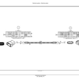 May include: Diagram of an electrical system with various components, including connectors, a wire harness, and tables of specifications. The diagram includes measurements in millimeters and is labeled "Electrical systems - Electrical system."